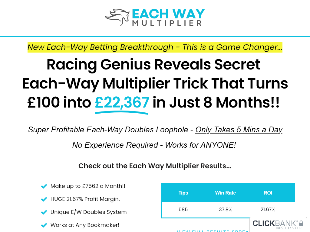 EACH WAY MULTIPLIER REVIEW : THE SECRET TO MAKING IT WORK